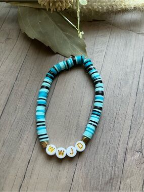 WWJD Turquoise Beaded Stretch Bracelet - Women Accessories Watches
